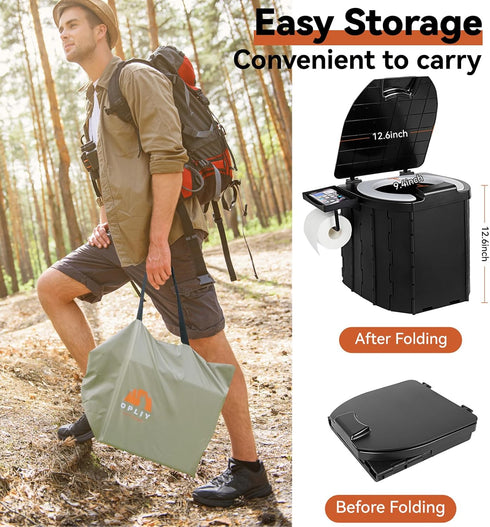 Opliy Backcountry, Portable Camping Toilet Upgraded Soft Camp Toilet Seat with Paper Holder- Travel Potty Perfect