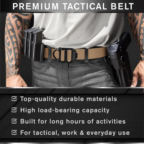 TECEUM Tactical Belt – Coyote B4 S, Heavy-Duty Military Work Hiking Rigger Utility EDC Men’s Belts with Quick-Release