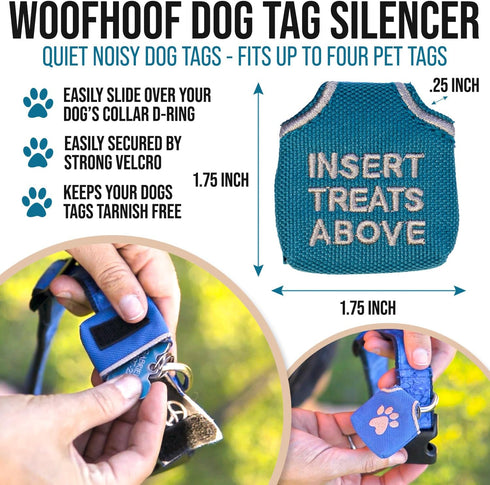 Dog Tag Silencer, Brown Insert Treats Above - Quiet Noisy Pet Tags, Fits Up to Four Pet IDs, Durable Nylon Cover