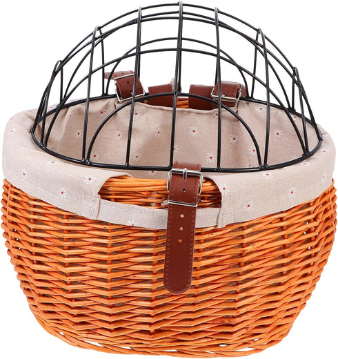 Healifty Rattan Woven Bike Basket for Pets Front Pannier Storage Basket Breathable