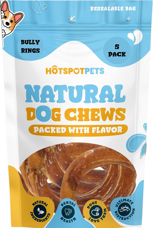 hotspot pets 5 Pack Bully Stick Rings for Dogs, 4 Inch Premium All Natural Beef Pizzle Chew Treats