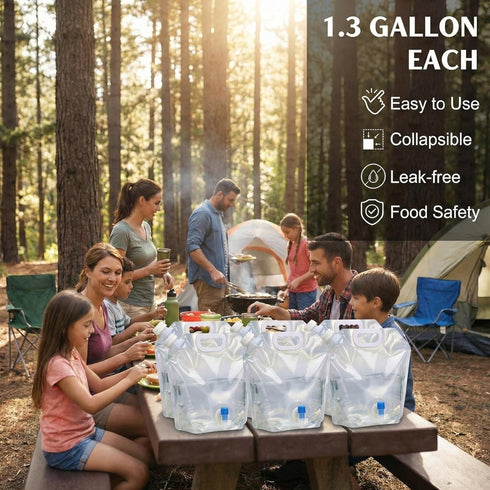 WMXWAN 6 Pack 1.3 (5L) With Spigot & Top Fill Cap, Gal Collapsible Water Containers, Dual Opening BPA Free PE Water