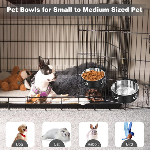 Crate Water Bowl No Spill, 2 Pack Hanging Dog Bowls for Kennel, Mountable, Large Stainless Steel Pet Cage Accessories