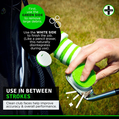 Instant Golf Eraser with Bag Tether, Premium Dual-Sided Sponge for Cleaning Clubs, Shoes & Golf Balls, 6 Pack