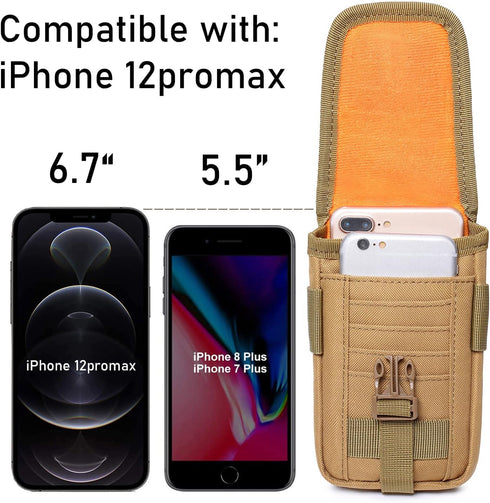 Tactical Molle Phone Pouch EDC Cellphone Holder with US Flag Patch & Molle Key Ring Organizer