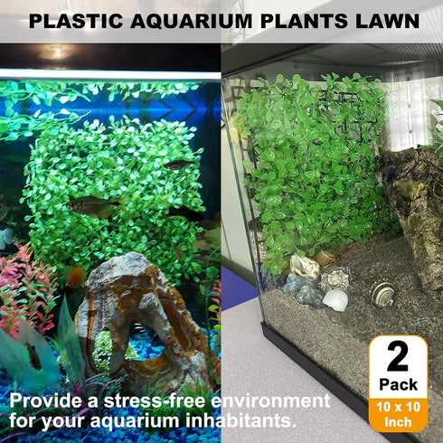 2 PCS Hermit Crab Climbing Toys, 10 x 10 Inch Faux Grass Mat for Aquarium Plants and Small Animals