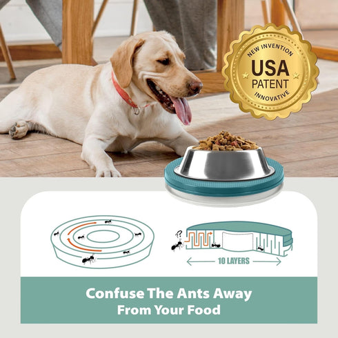 Ant Proof Cat Dog Bowl Tray, 2024 New Innovation Anti Ant Pet Food Dish Indoor, No Chemical Needed, Turquoise Green