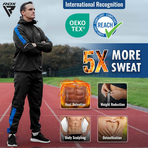 100 Slimming RDX Sauna Suit Weight Loss, REACH OEKO TEX CERTIFIED, Sweat Jacket with Hood, Body Fitness Workout Men