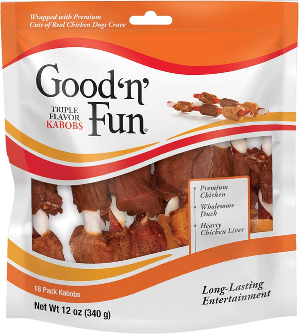 Good'n'Fun Triple Flavored Rawhide Kabobs for Dogs, Beef, 12 ounces
