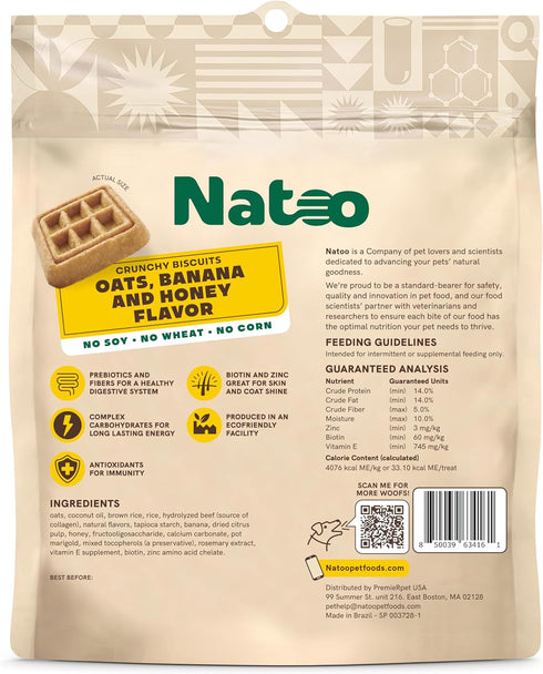 NATOO Dog Treats for Large Breed, Crunchy Biscuits with Oats, Banana and Honey, 8oz