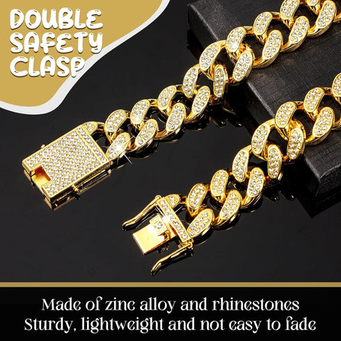 LEIFIDE Dog Chain Collar, Gold 20 mm Wide Diamond Collar for Medium Large Dogs, Metal Pet Crystal Jewelry