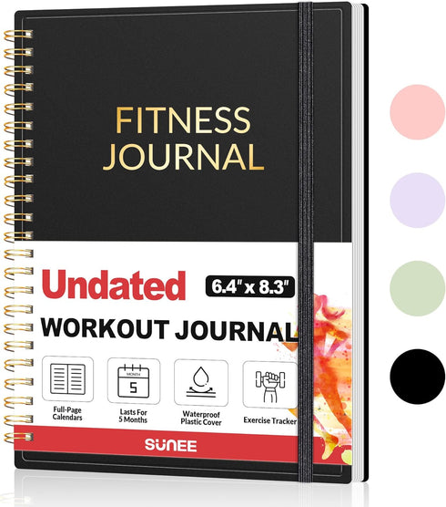 Fitness Journal Workout Planner, A5 (6.4" x 8.3") Undated Journal for Men & Women to Track Progress and Achieve Goals