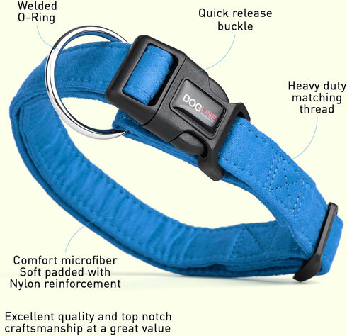 Dogline Comfort Microfiber Flat Collar for Dogs, Blue, W 1" L 15"-25"
