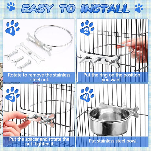 5 Pack No Spill Hanging Dog Crate Water Bowls, Stainless Steel Mountable Metal Dog Food Bowls for Cats