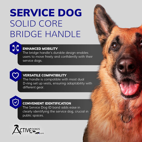 ActiveDogs Service Dog Handle, 12 inch Solid Core Aluminum, T-Shape or Round, Made in USA with Rubber Grip