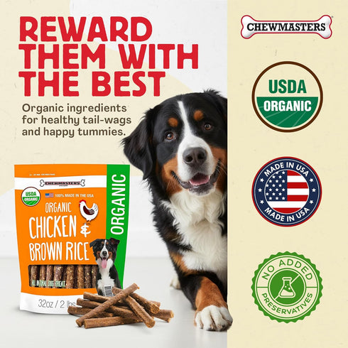 2 100% Chewmasters Organic Chicken & Brown Rice Dog Treats, Pound Bag, Organic, Made in The USA, Corn, Soy & Wheat