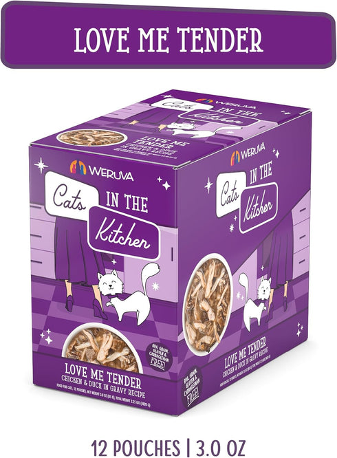Weruva Cats in The Kitchen, Love Me Tender with Chicken & Duck in Gravy Cat Food - 3oz Pouch (Pack of 12)