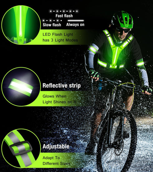 High Visibility LED Light Up Reflective Running Vest for Runners, Night Walking, Rechargeable with Adjustable Waist