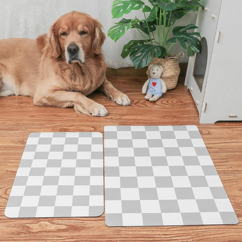 Ralxion Checkered Dog Feeding Mat: Absorbent Pet Placemat for Food and Water Bowls, Retro Modern Aesthetic, 12" X19”