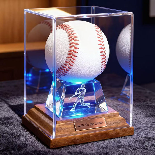 SXDSXK Baseball Display Case, Baseball Display Stand with LED Lights , Wooden Stand