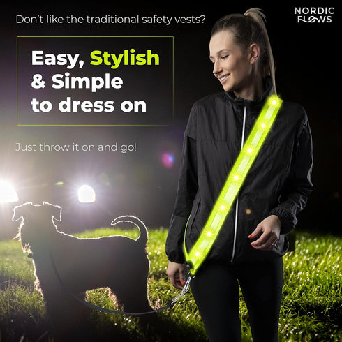 Rechargeable Led Reflective Lighted Vest for Walking in The Dark, LED Reflective Sash, Night Dog Walking Gear, Dog Lights for Night Walking, Reflective Running Gear for Dog Walking