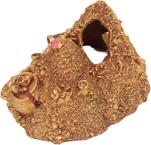 Aquarium Decoration Cave, Gold Mountain Simulation Resin Hideouts for Freshwater and Saltwater, 4.3 x 4.7 x 5.9 inch