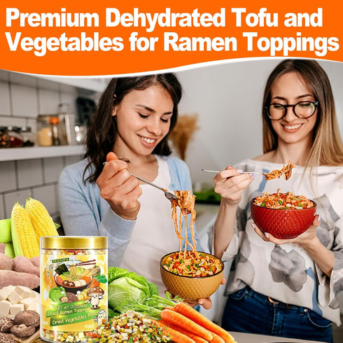 15oz 9 Dried Ramen Toppings Mixed Dehydrated Tofu & Vegetable with Mushrooms, Carrots & Cabbage, Freeze-Dried Veggies