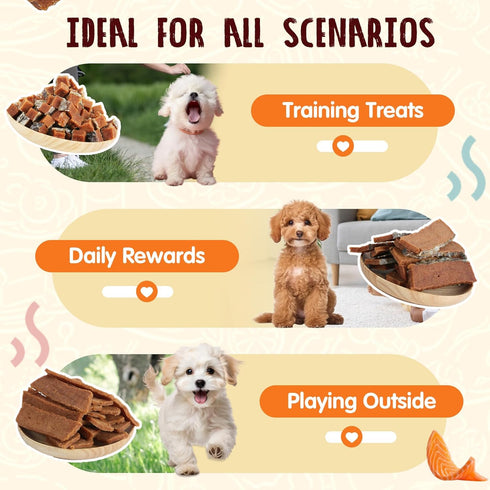 Taurine,12.5oz PAWUP Salmon Treats for Dog, Soft Healthy Dog Salmon Jerky, High Protein Dogs Snacks, Human Grade