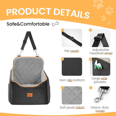 30lb, HiPetpy Dog Car Seat for Small Dog, Booster Seat for Dogs Under Elevated Pet Seat with Pockets, Anti-Slip Bed