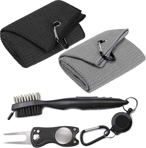 VIVIDLY 4-Piece Golf Towel Kit, Microfiber Waffle Pattern Tri-fold Golf Towel (16" x 24") with Golf Club Brush & Divot