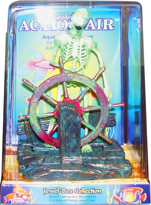 Penn-Plax Action-Air Aerating Aquarium Ornament, Skeleton at The Wheel for Fish Tank Movement