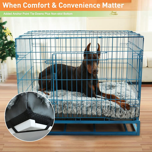 KISYYO XL Dog Bed, Deluxe Cozy Plush Fixable Dog Kennel Bed, Washable, 42 x 28 x 3 Inches, Grey