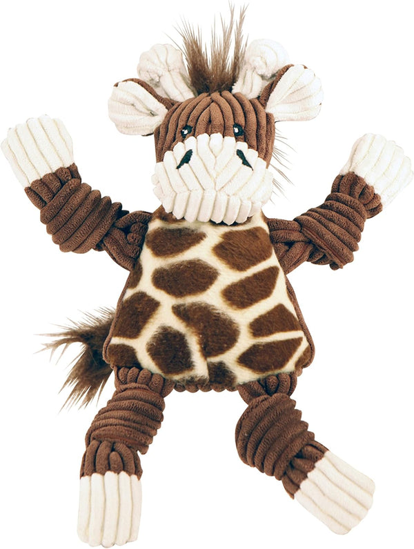HuggleHounds Large Plush Corduroy Durable Squeaky Knottie Dog Toy, Giraffe