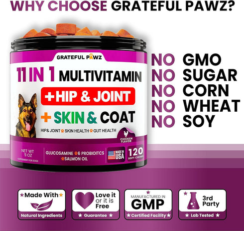 Immune Dog Multivitamin Chewable with Glucosamine - Dog Vitamins and Supplements, Senior & Puppy Multivitamin for Dogs