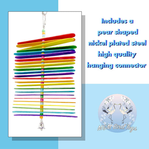1112 by M&M Rainbow Chew Stick - Handcrafted Breakable Turnable Hanging Bird Cage Toy, Bright Colors, Spinning Sticks
