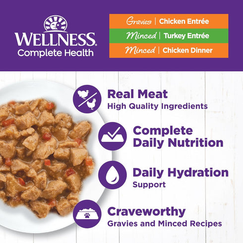 Wellness Complete Health Grain-Free Wet Canned Cat Food, Chicken & Turkey Lovers Variety Pack, 3 Ounce Can (12 Pack)