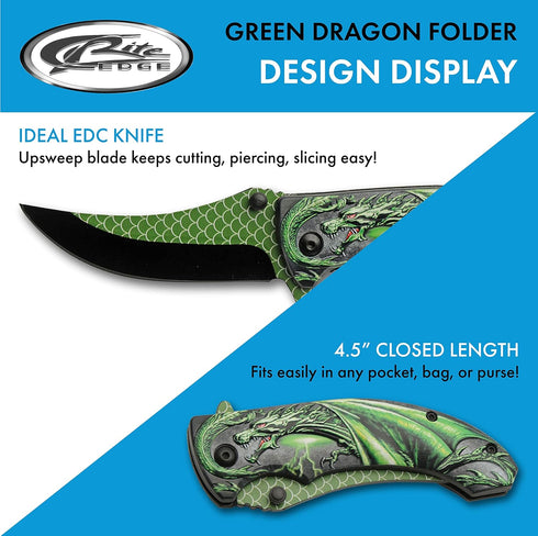 SZCO Supplies 300551-GN Green Dragon Assisted Open Liner Lock Folding Knife, 8" Length