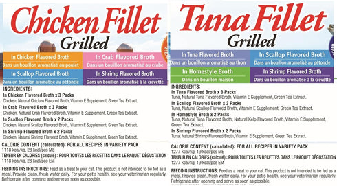 20 Pack 8 INABA Natural, Premium Hand-Cut Grilled Tuna and Chicken Fillets Cat Treat/Topper, Fillet Variety