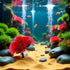 Juroicessry Red Artificial Flowers, Fake Flowers, Artificial Pine with Base Grass Fish Tank Ornament Aquatic Plant
