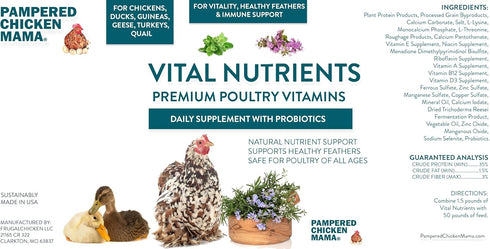 (5 Vital Nutrients: Chicken Vitamins for Feed & Molting Supplement, Egg Booster, Poultry & Chicken Vitamins - Pampered