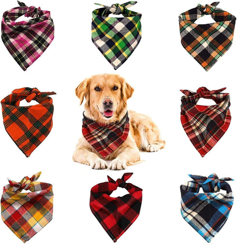8 Pack Triangle Dog Bandanas, Reversible Plaid Painting Bibs, Washable Christmas Dog Apparel & Accessories Set