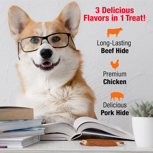 Good 'n' Fun Triple Flavor Ribs, 24 Ounces, Rawhide Chews for All Dogs