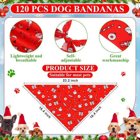 120 Set 30 Sanwuta Pcs Christmas Dog Bandanas Bulk Xmas Bandanas for Dogs Triangle Kerchief Bibs Scarf for Pet