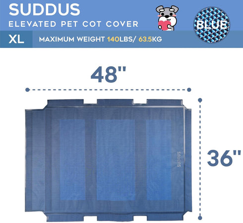 suddus Elevated Dog Bed Replacement Cover, Breathable Chew Proof Easy to Clean Elevated Pet Bed, XL/Blue