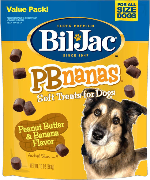 Bil-Jac PBnanas Soft Treats for Dogs - Peanut Butter & Banana Flavor, 10oz, 2-Pack Resealable Pouch