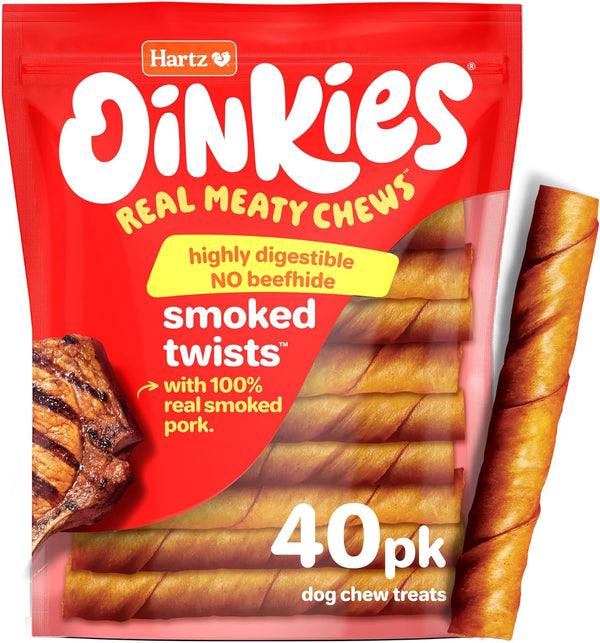Hartz Oinkies Smoked Twists with Naturally Smoked Pork Rawhide-Free Dog Treats, Highly