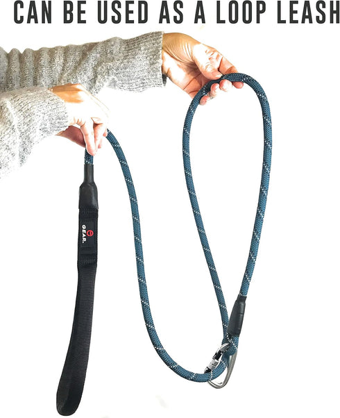 Locking Carabiner Dog Leash, Heavy Duty Rope Leash for Large & Medium Dogs, 6 Ft, Blue
