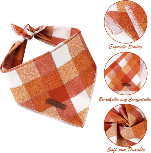 MR. CHUBBYFACE Fall Orange Plaid Dog Bandanas Reversible Triangle Bibs Scarf Accessories for Dogs Cats Pets