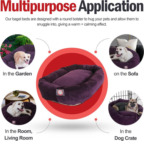 Majestic Pet 24 Inch Micro Velvet Calming Dog Bed - Cozy Soft Round Bed with Spine Support, Aubergine, 24x19x7