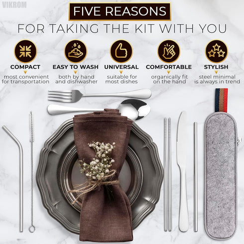 Travel Silverware Set with Case, 8Pcs Stainless Steel Fork Spoon Knife Set, Portable Camping Cutlery Set